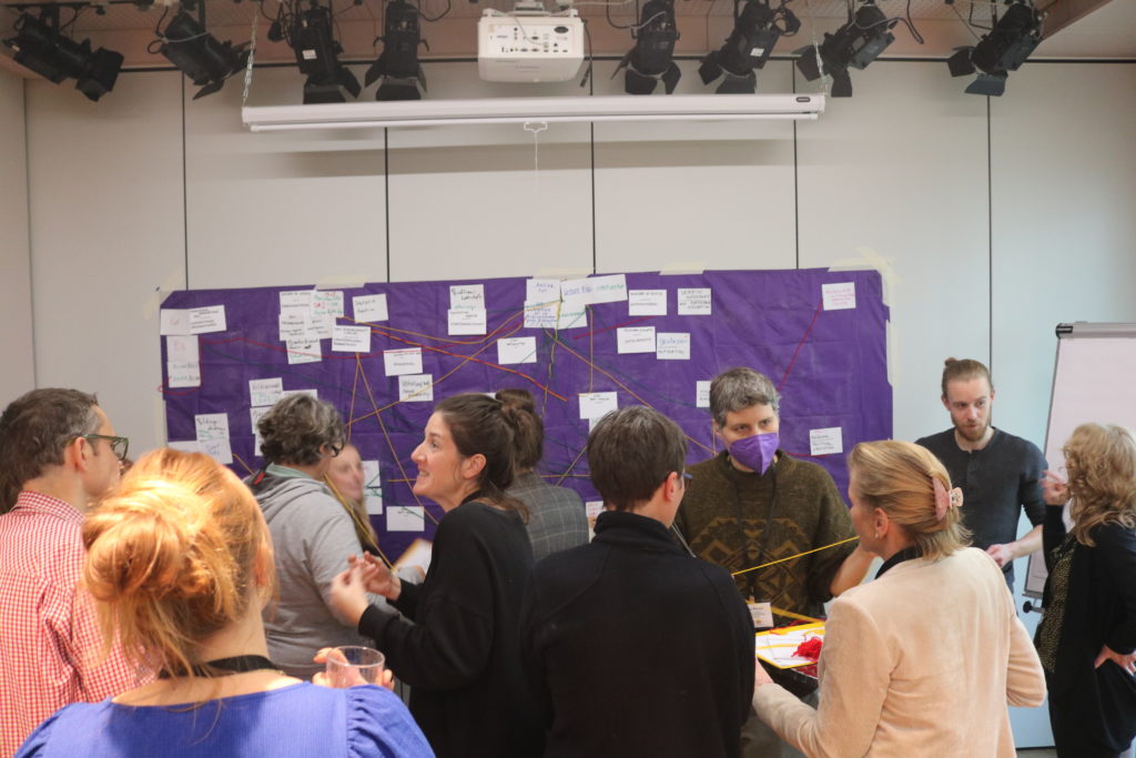 Photos of 10 participants, in the background is the sticky wall. 